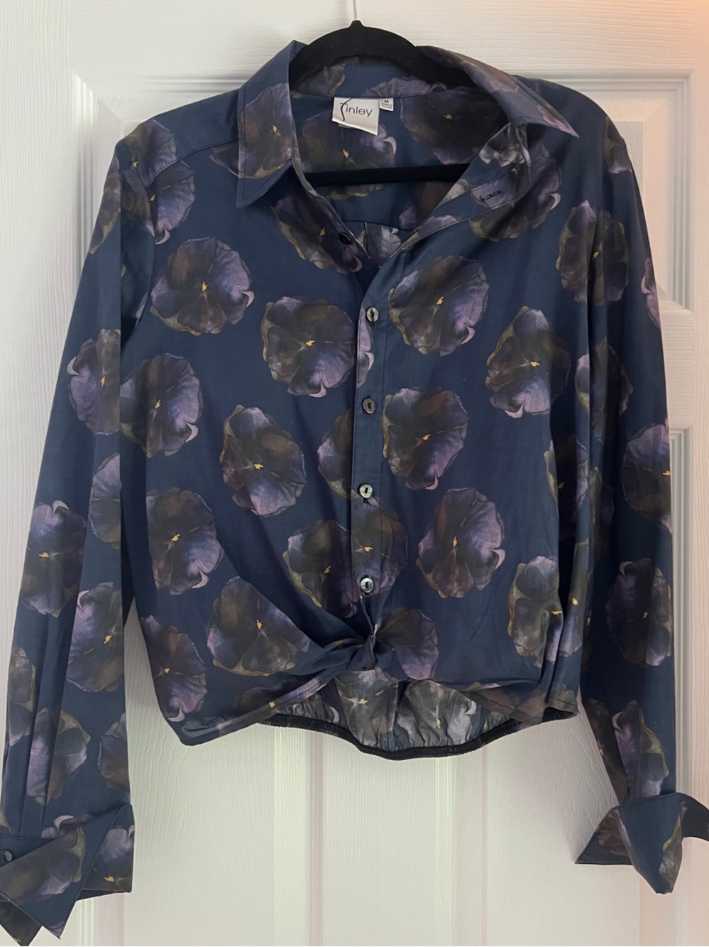 Finley Navy Floral Button-Front Blouse
